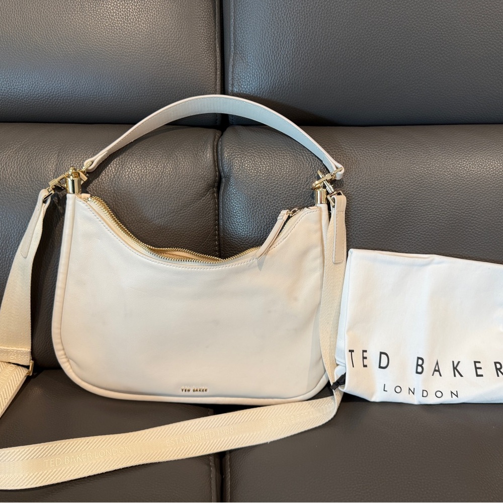 Ted Baker White Leather Shoulder Bag with Detachable Strap
